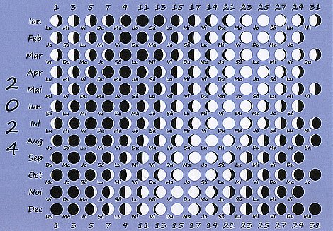 Calendar fazele lunii 2024 - carte poştală 